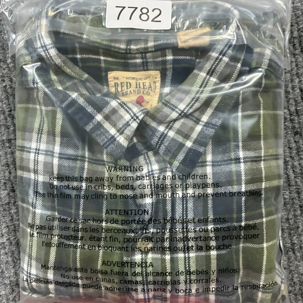 Red‎ Head Mens Button Up Shirt Size XL Green Plaid 100% Cotton Long Sleeve
